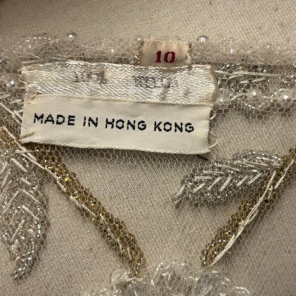 Vintage HandMade in Hong Kong Cream+Pearl+Gold Beaded Cardigan Sweater Size 10 - Picture 6 of 6